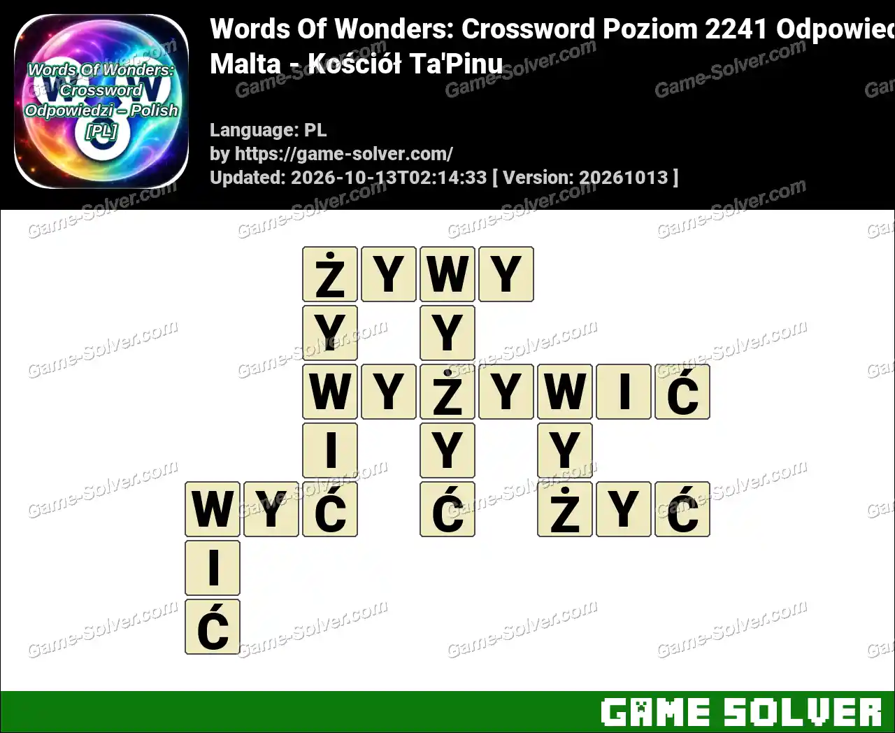 Words Of Wonders: Crossword Poziom 2241 Odpowiedzi – Malta – Kościół Ta’Pinu